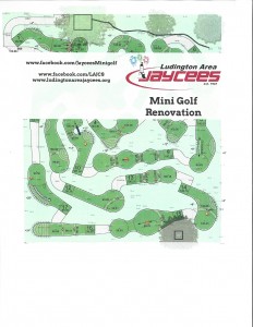 Diagram of the renovated Ludington Area Jaycees Mini Golf Course at Stearns Park